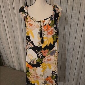 Tribal Black and Yellow Floral Midi Dress